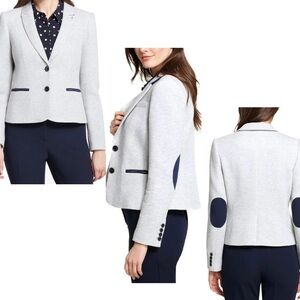 Tommy Hilfiger gray navy blue equestrian elbow patch riding blazer tailored 12